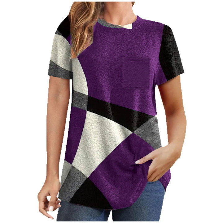 Dame T-shirt med moderne geometrisk design og praktisk brystlomme Stilla