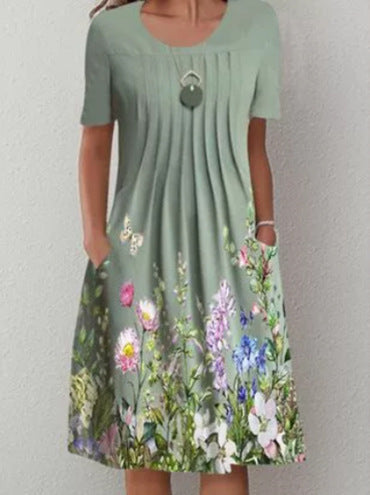 Dame Casual Kjole med blomsterdesign og plisserede detaljer Stilla