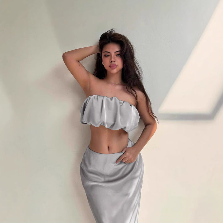 Dame Stilfuld Bandeau-top med voluminøst flæsedesign Stilla