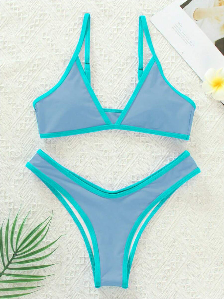 Dame Triangle Bikini Sæt med Kontrastbånd Stilla