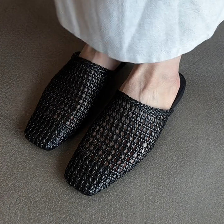 Dame Open-Weave Slide Mules Stilla