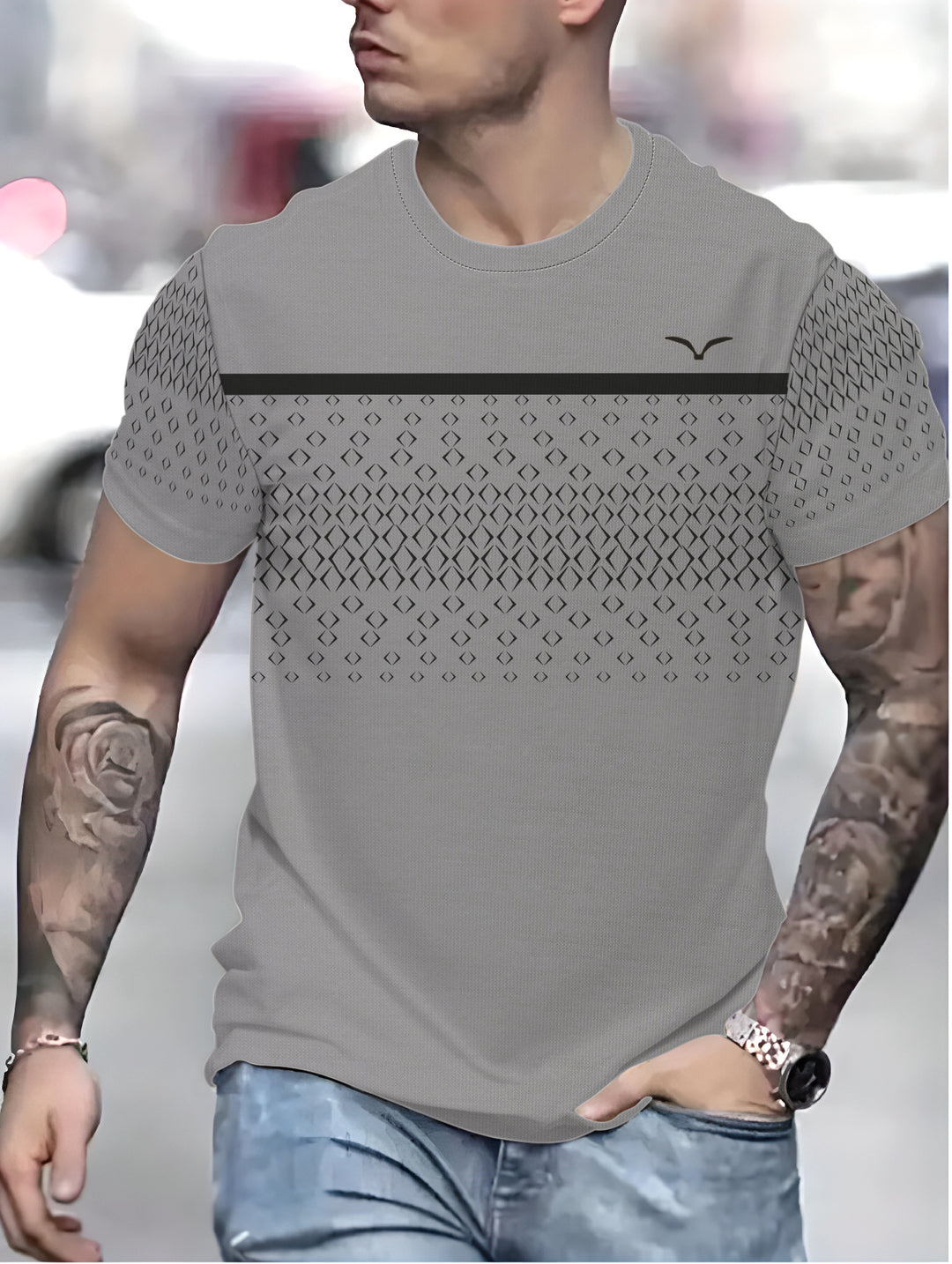 Herre T-shirt med struktureret trekantmønster og åndbar materialeteknologi Stilla