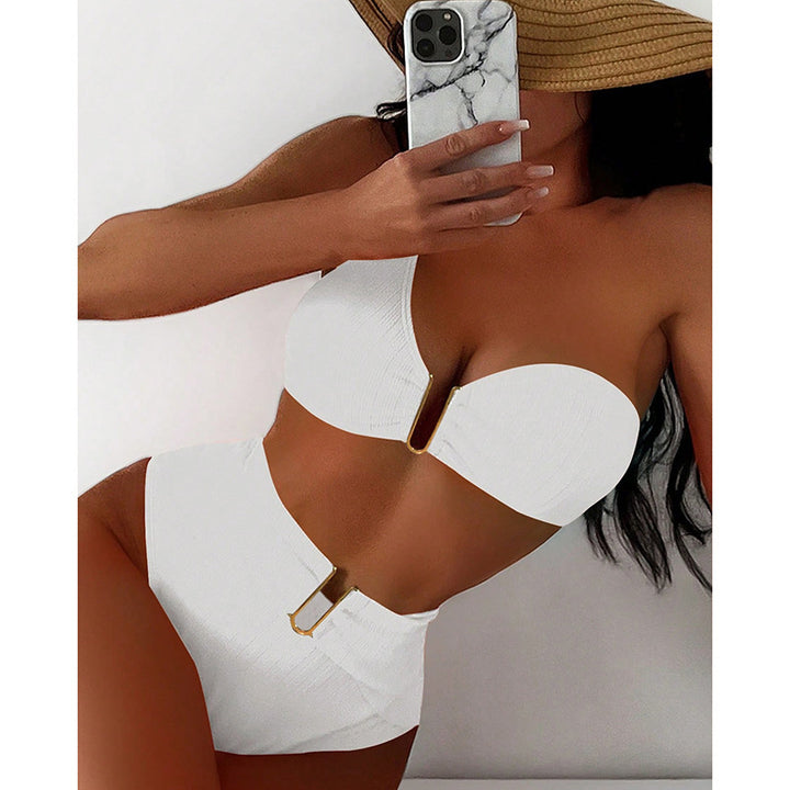 Dame Push-Up Bikini med høje talje-trusser og elegante guld accenter Skovae