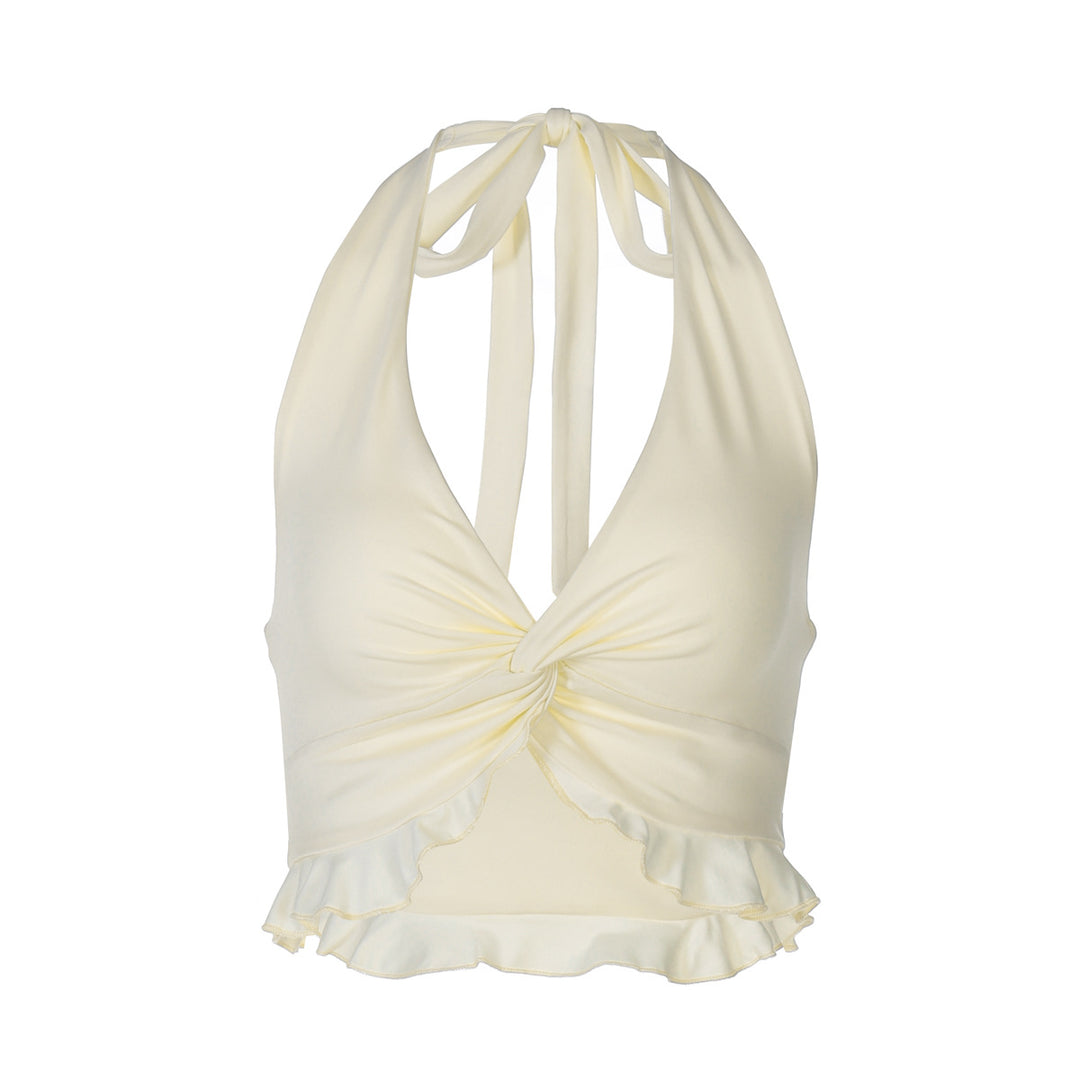 Damer Dekorativt Crop Top med rynket detalje Stilla