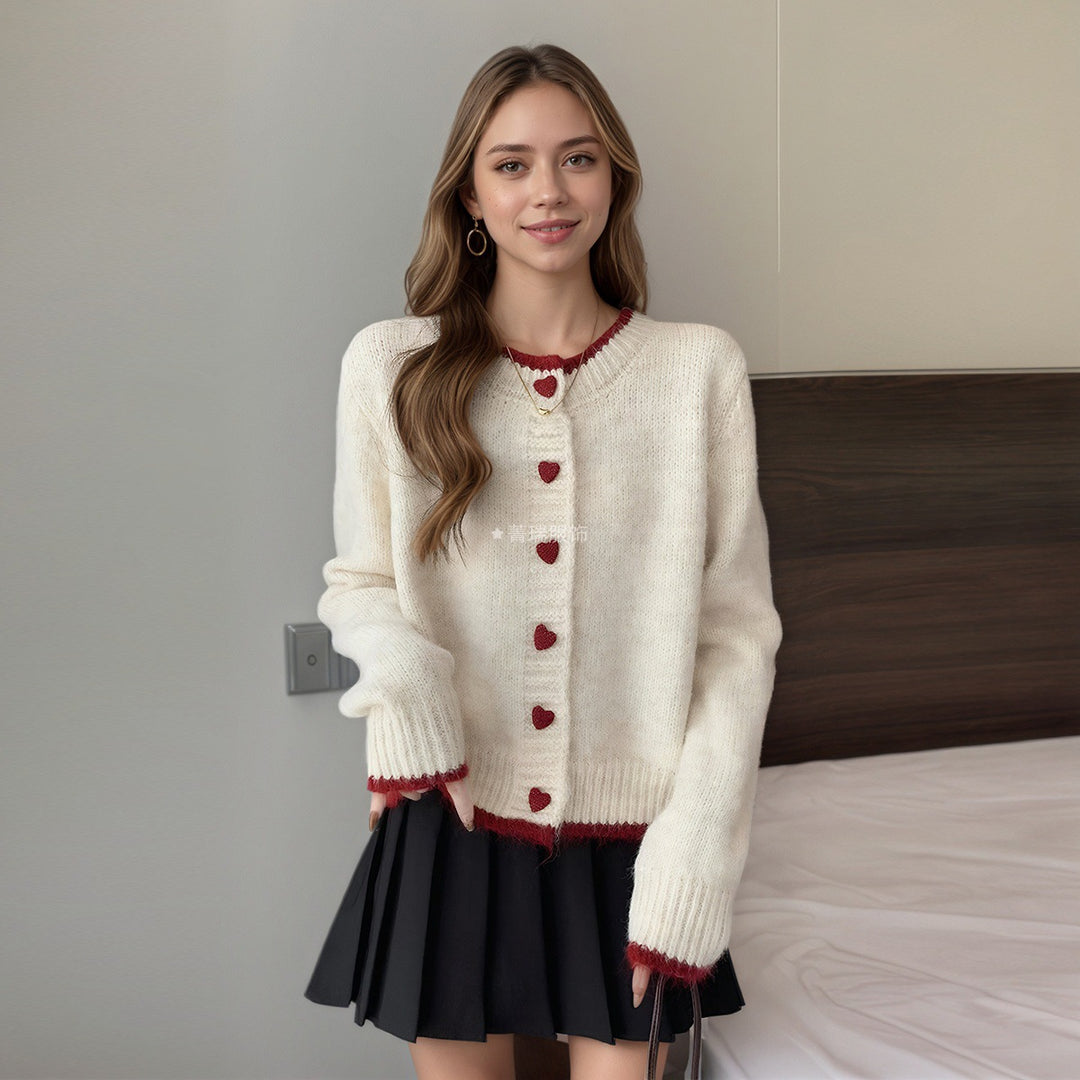 Kvinder Cozy Knit Cardigan med Hjerteknapper Stilla