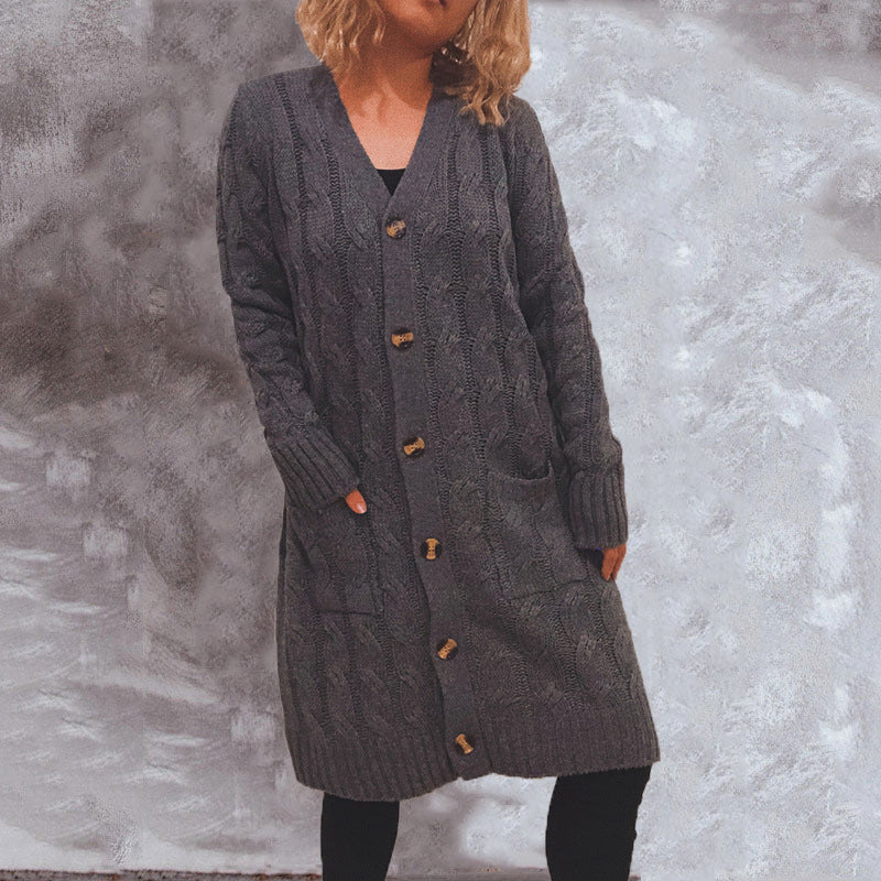 Kvindernes chunky strik cardigan med lommer og knapdetaljer Stilla