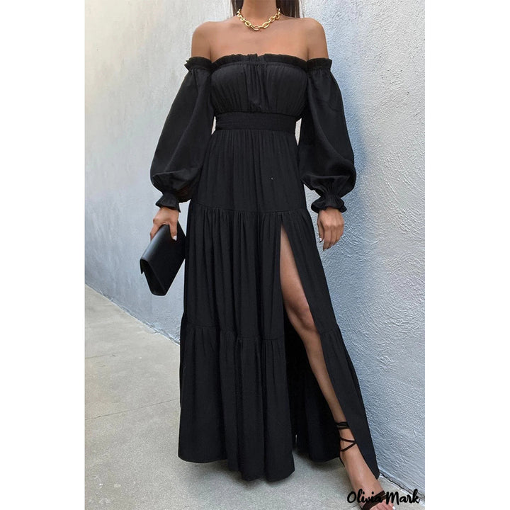 Damer Off-Shoulder Maxikjole med luftige ærmer og sidelæg Stilla