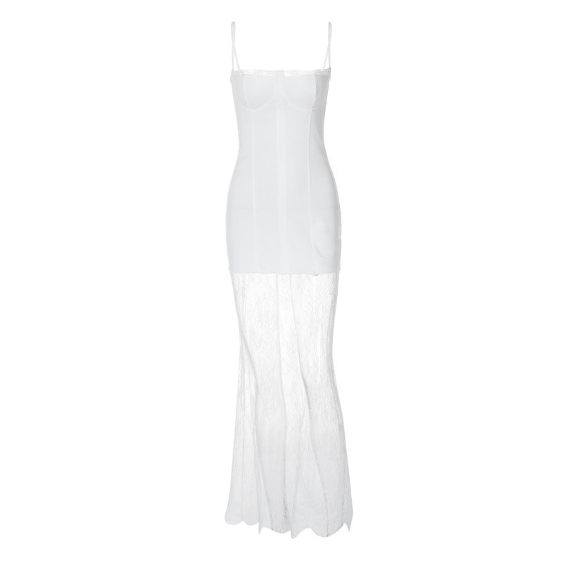 Dame Elegant Maxikjole med transparente spidsdetaljer og tætsiddende design Stilla