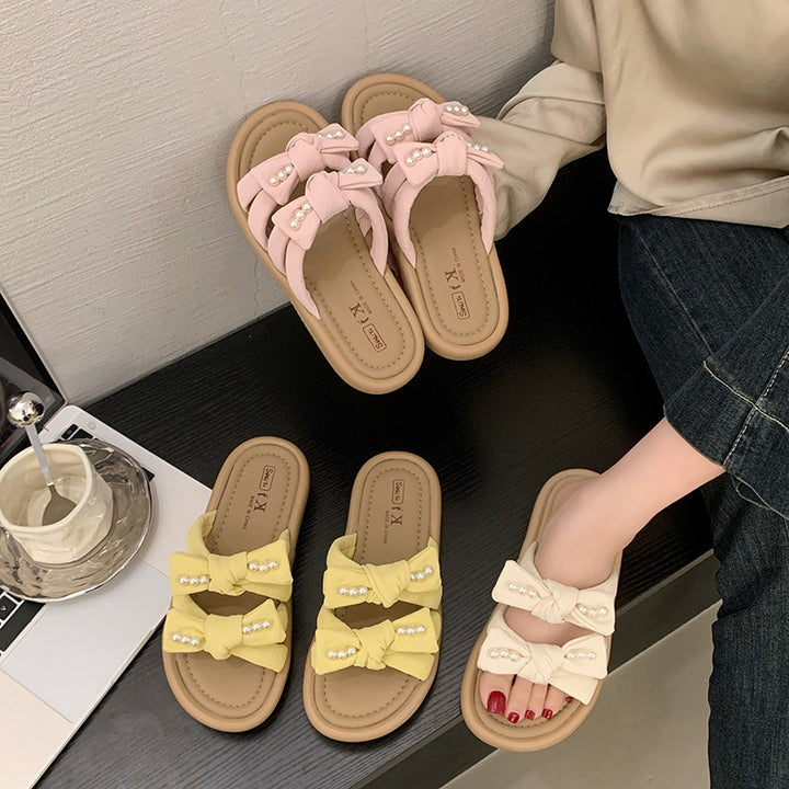 Dame Elegante Perle-udsmykkede Slide Sandaler Stilla