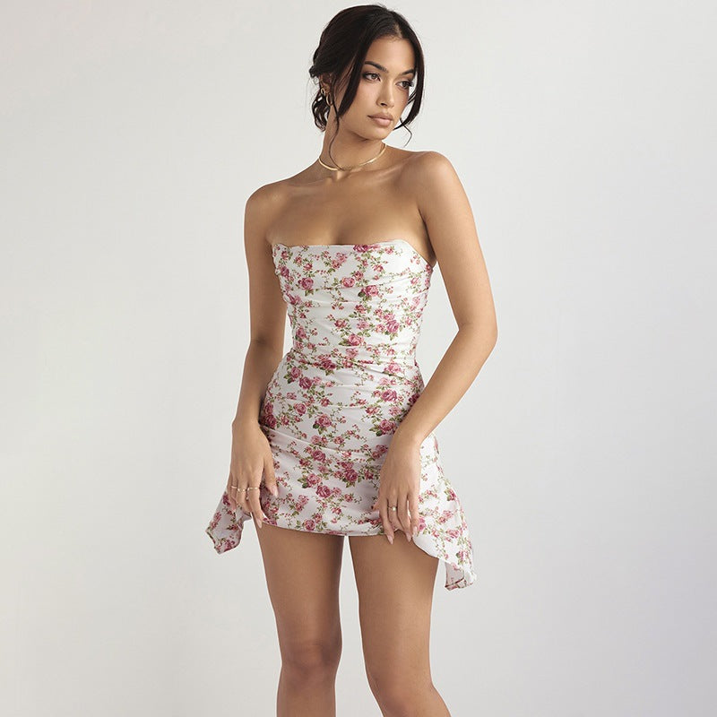 Dame Strapless Floral Print Mini Kjole Stilla