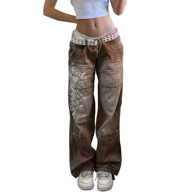 Dame Streetwear Jeans i afslappet bred pasform med trendy grafikdesign Stilla