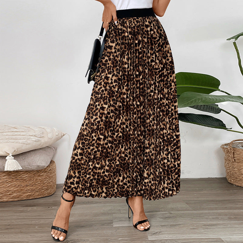 Dame Plisseret Maxi-nederdel med dyreprintdesign Stilla