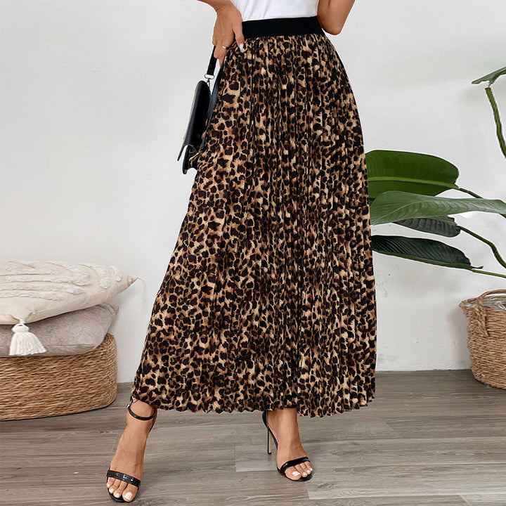 Dame Plisseret Maxi-nederdel med dyreprintdesign Stilla