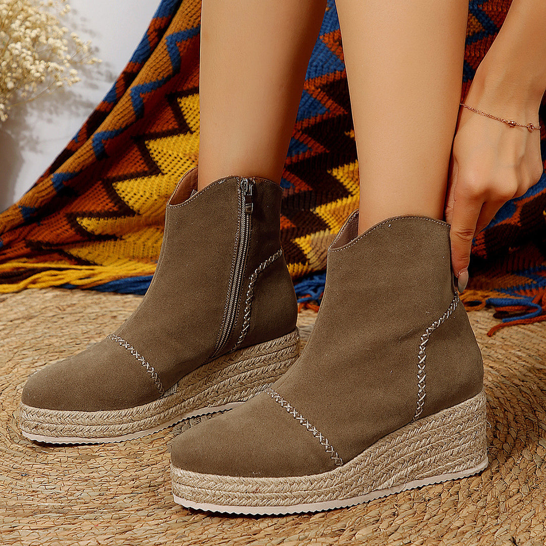 Dame Wedge-støvler med trendy jute-design og praktisk lynlås Stilla