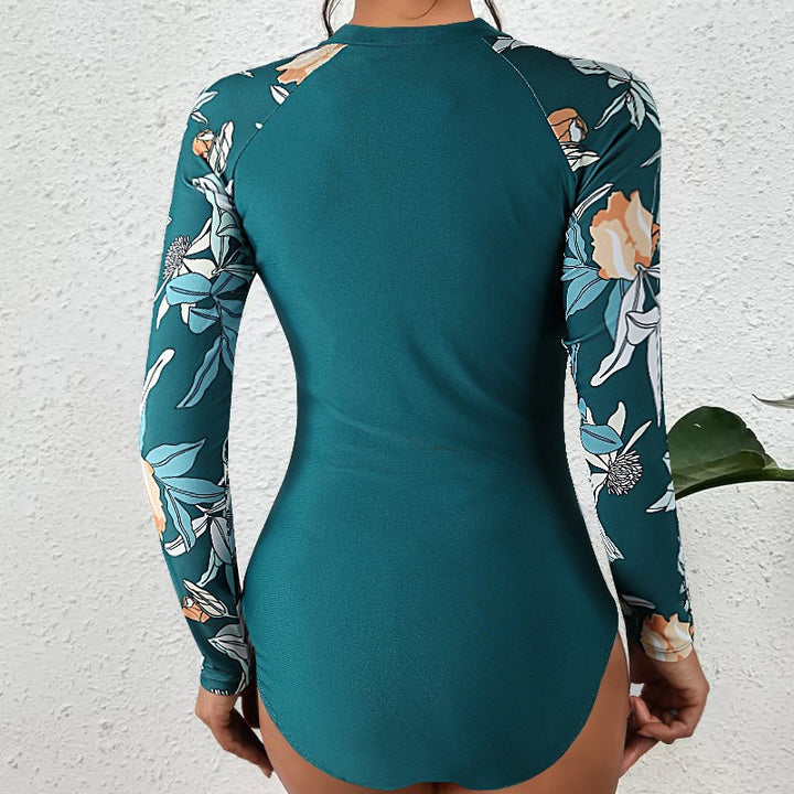 Dame langærmet surfdragt med floral design og høj kvalitet lynlås Stilla