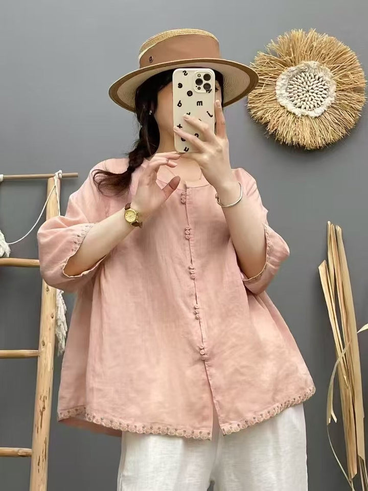 Femme Afslappet Fit Knap-Down Linen Bluse Stilla