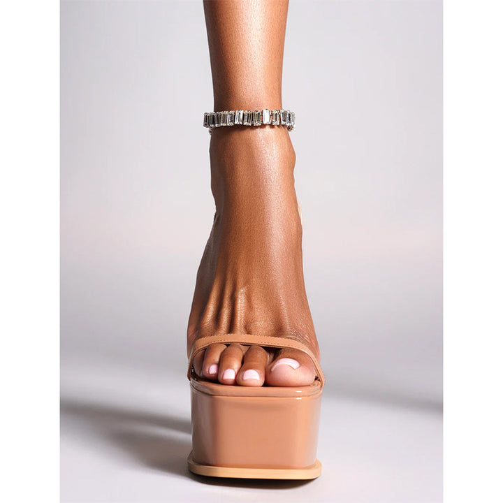 Femme Chunky High Platform Heels med kristal-ankelrem Stilla
