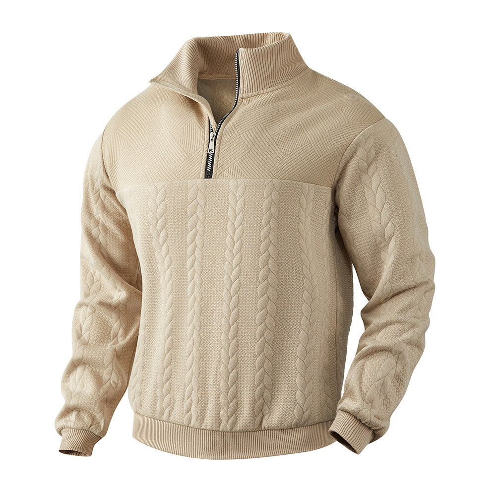Herre afslappet fleece-trøje med halv lynlås og struktureret design Stilla