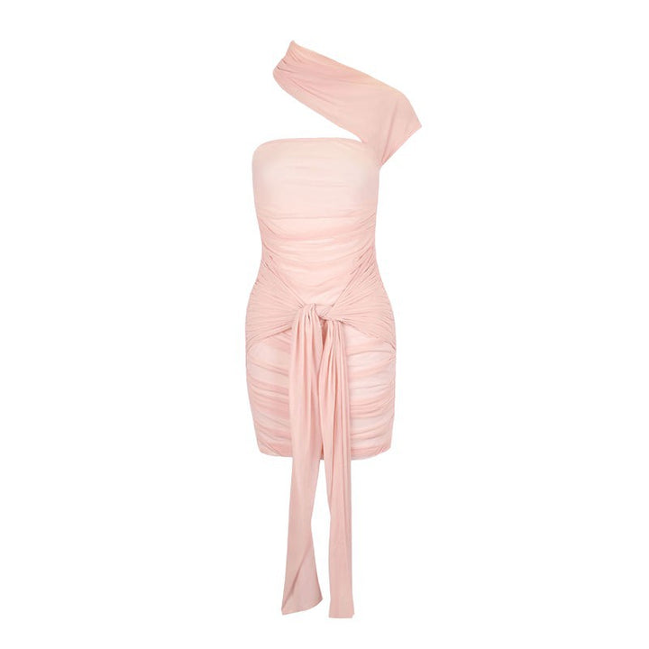 Dame Mini-Raffkjole med asymmetrisk snit og dekorative draperinger Skovae