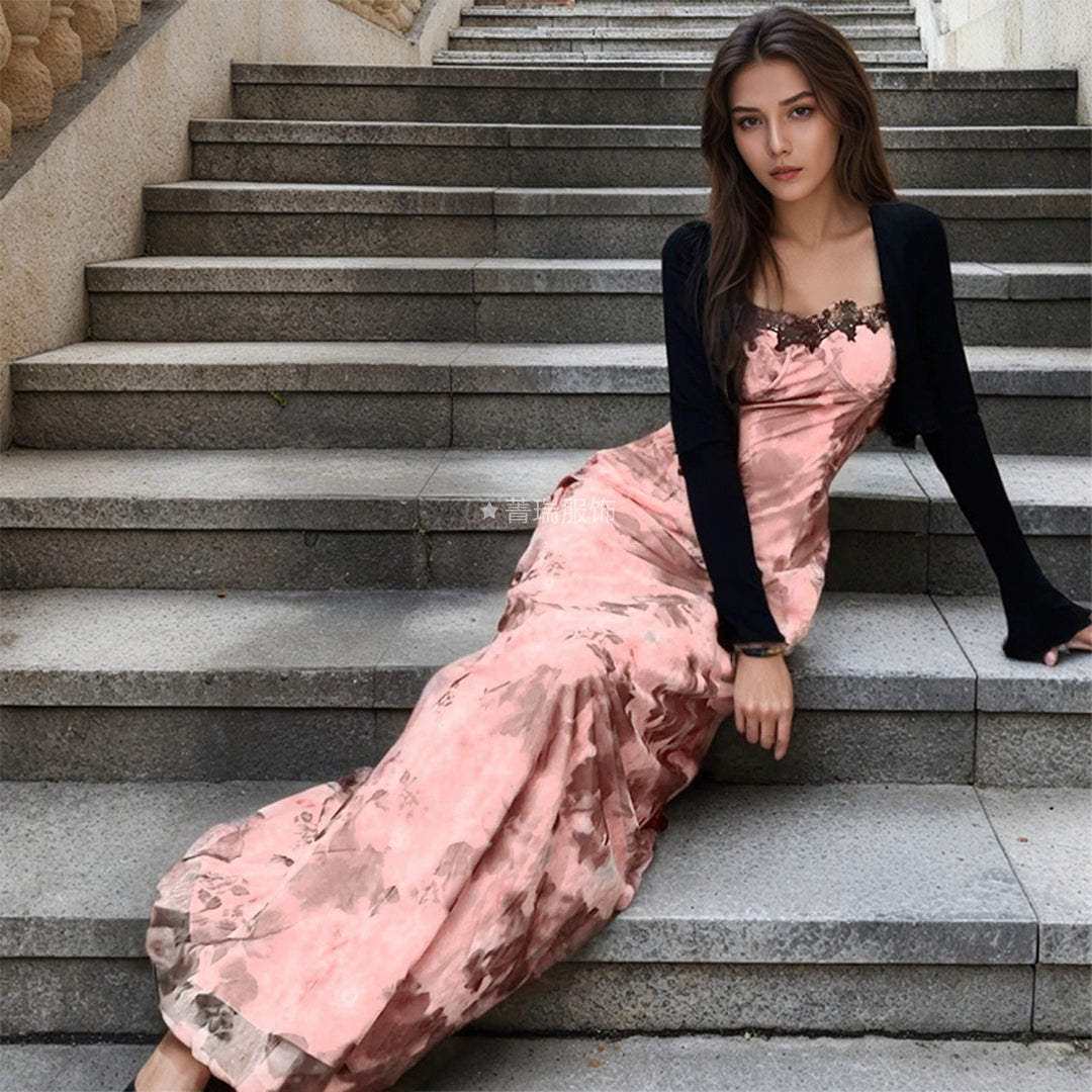 Damer Elegant Maxi Kjole med Blonder og Dyb V-Hals Stilla