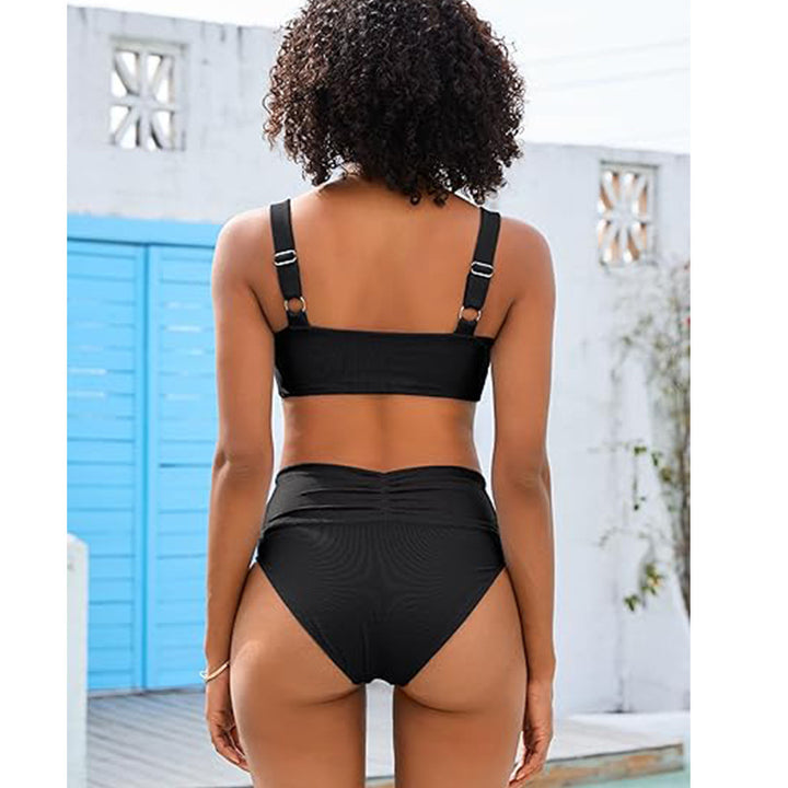 Dame Bikini-sæt med ribbet design og høj talje Stilla