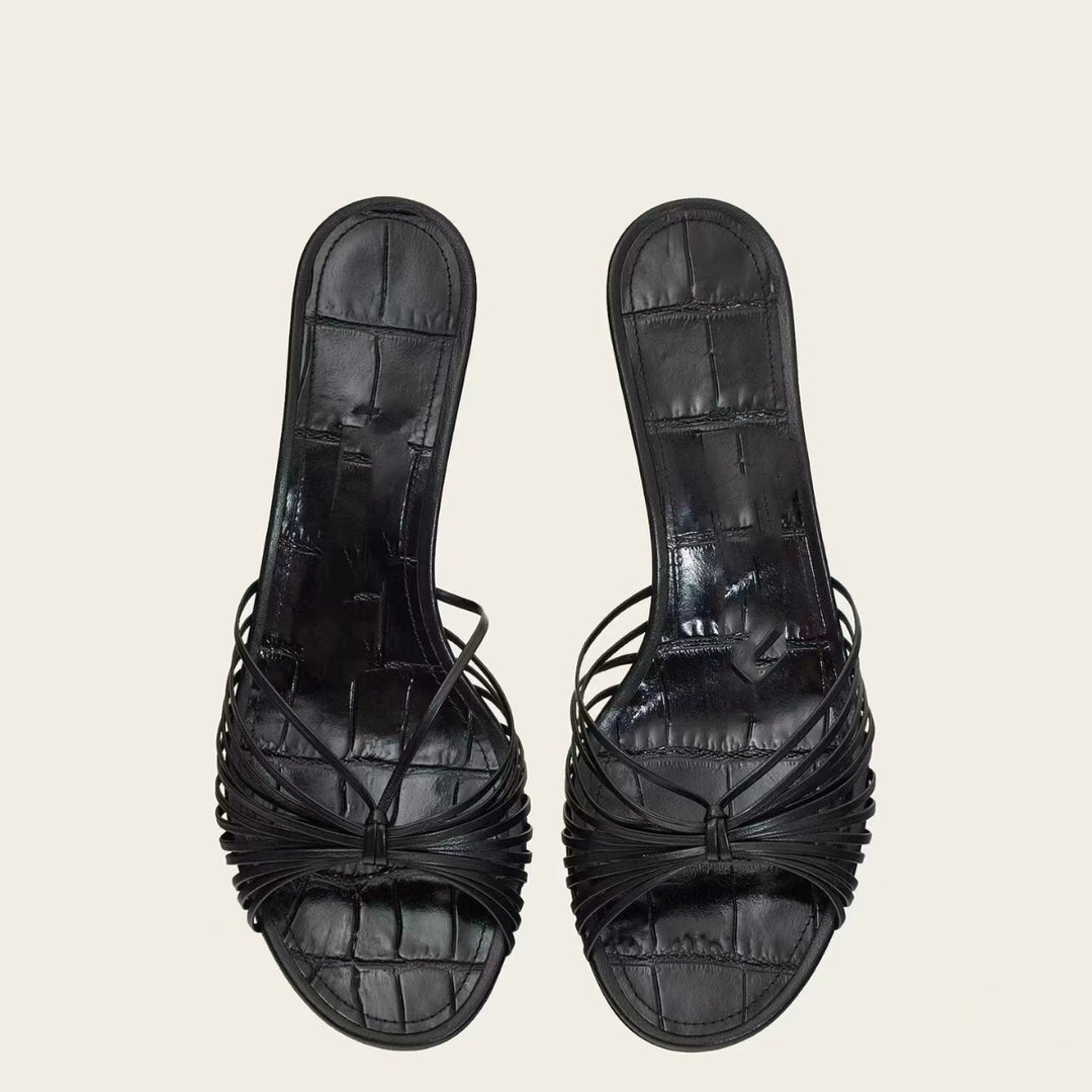 Femme Open-Toe Slide-sandaler med dekorativ bue og skulpturel hæl Stilla