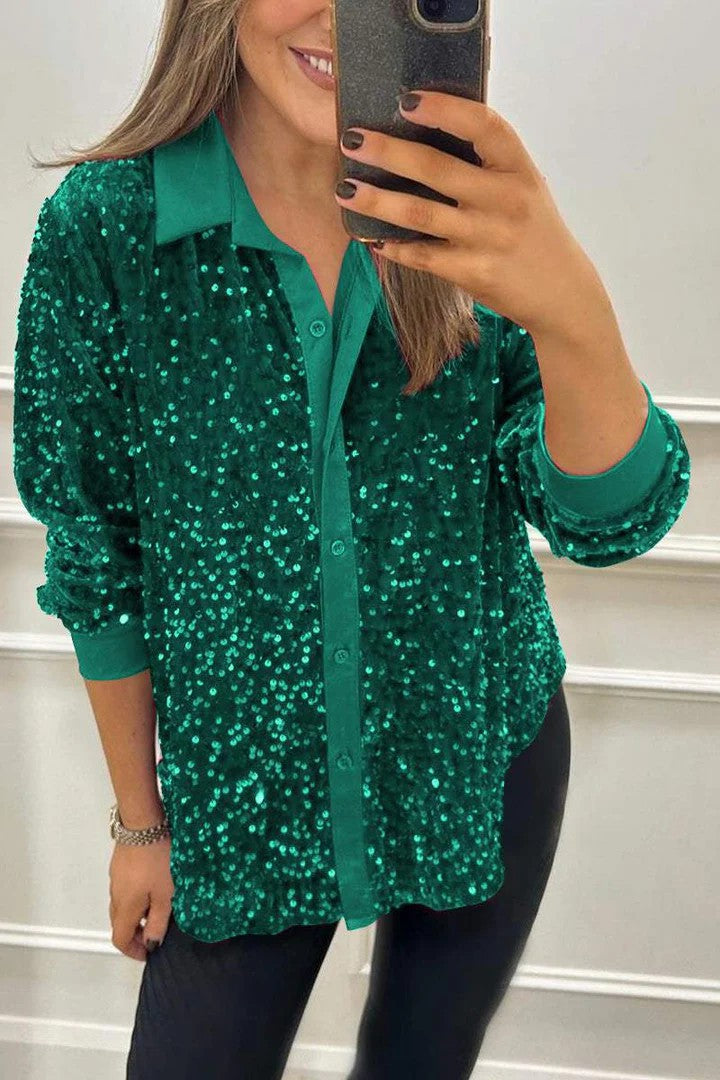 Dame Glitrende Bluse med oversized Snit Stilla