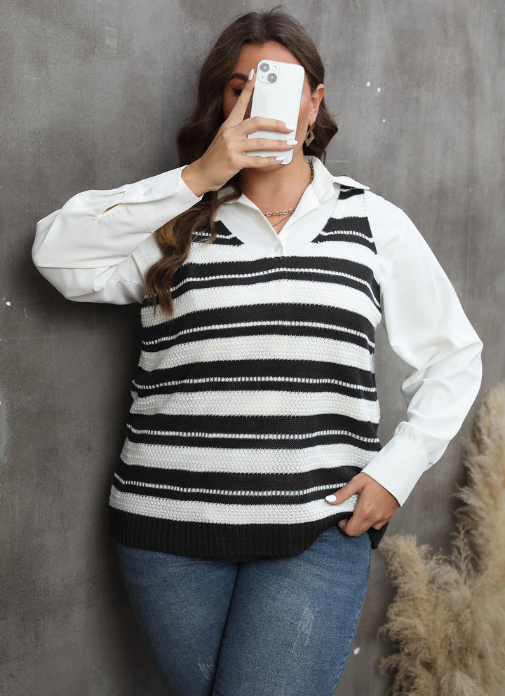 Dame strikpullover med trendy stribemønster Stilla