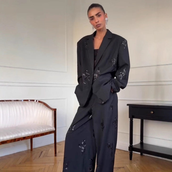 Kvinders elegante og glitrende blazer sæt Stilla