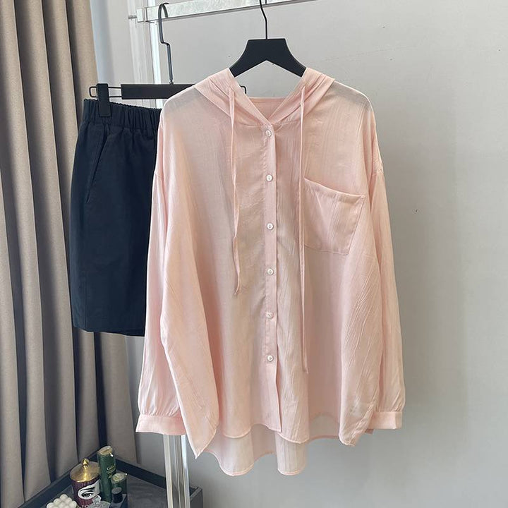 Femme Letvægt Hætte Button-Up Skjorte Stilla