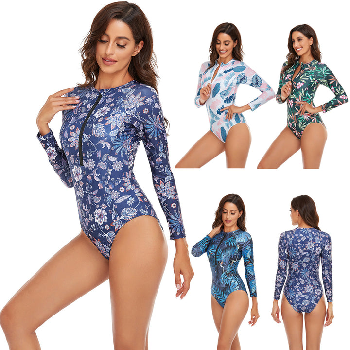 Dame Langærmet Surfdragt med blomstret design og funktionel lynlås Stilla
