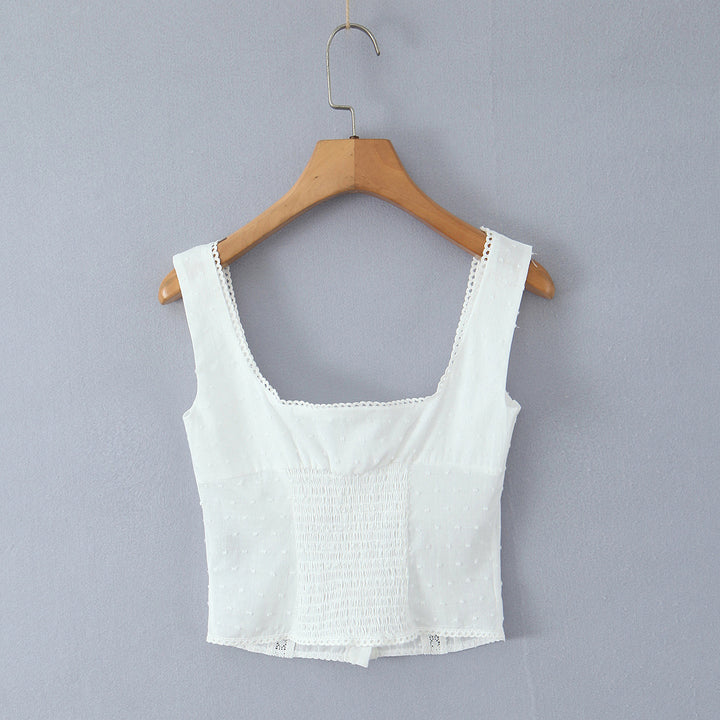 Dame Cropped Top med elegante knapper og tidløs spidselastik Stilla