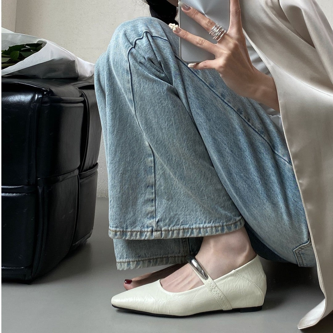 Dame spids-tå Mary Jane ballerinaer med stilfuld metallic rem Stilla