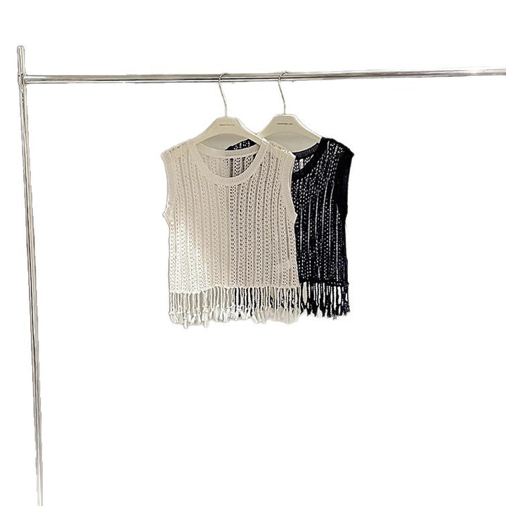Dame elegant frynse-top i luftig netstruktur Stilla