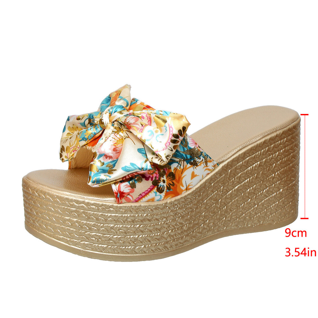 Dame elegante plateau sandaler med glamourøst sløjfe-design og florale accenter Stilla