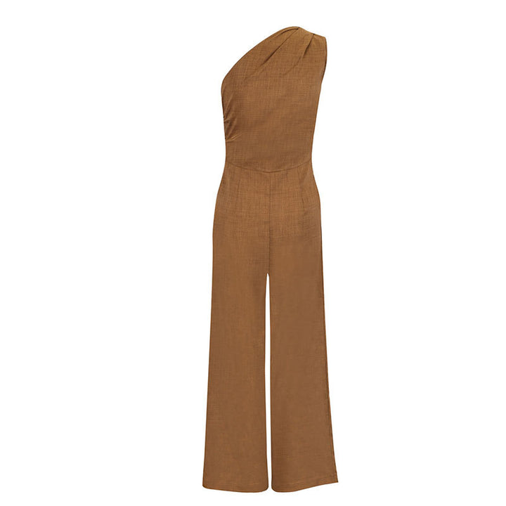 Dame elegant jumpsuit med asymmetrisk udskæring og flydende snit Skovae