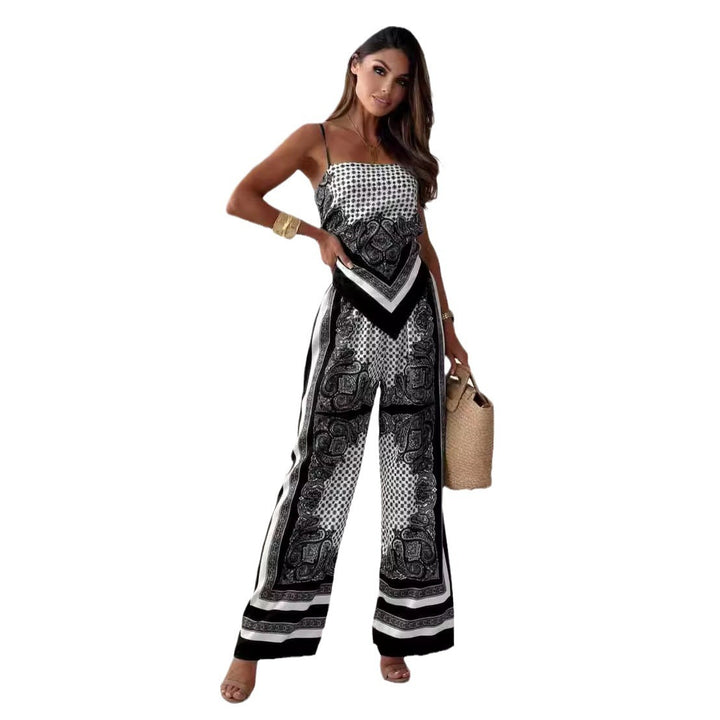 Dame jumpsuit med elegant tryk og bredt ben Stilla