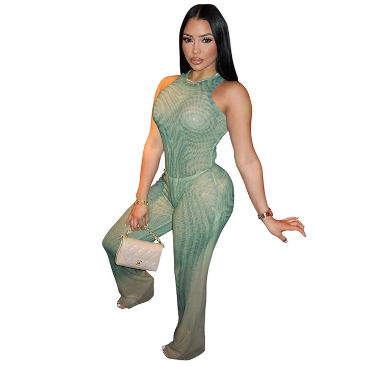 Dame Elegant Mesh Jumpsuit med Racerback og tætsiddende silhuet Skovae