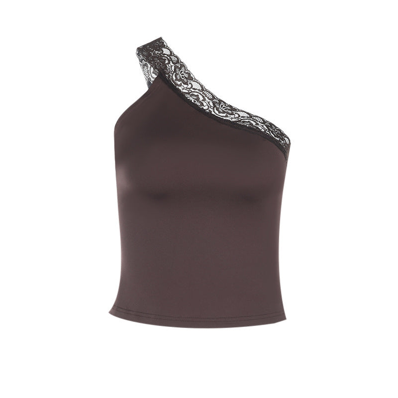 Dame One-Shoulder Top med Spidsgarn Stilla