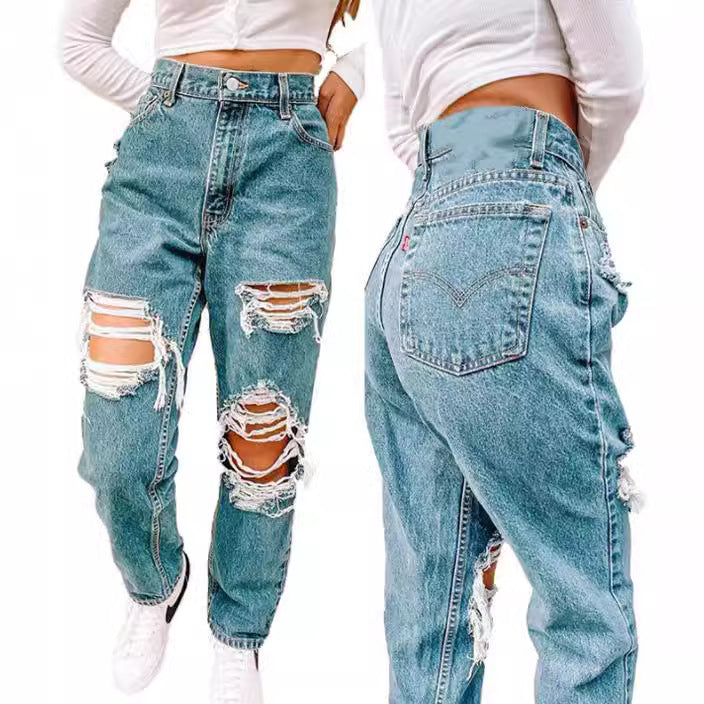 Damer Højtaljede Flækkede Jeans i afslappet Urban-Stil Stilla