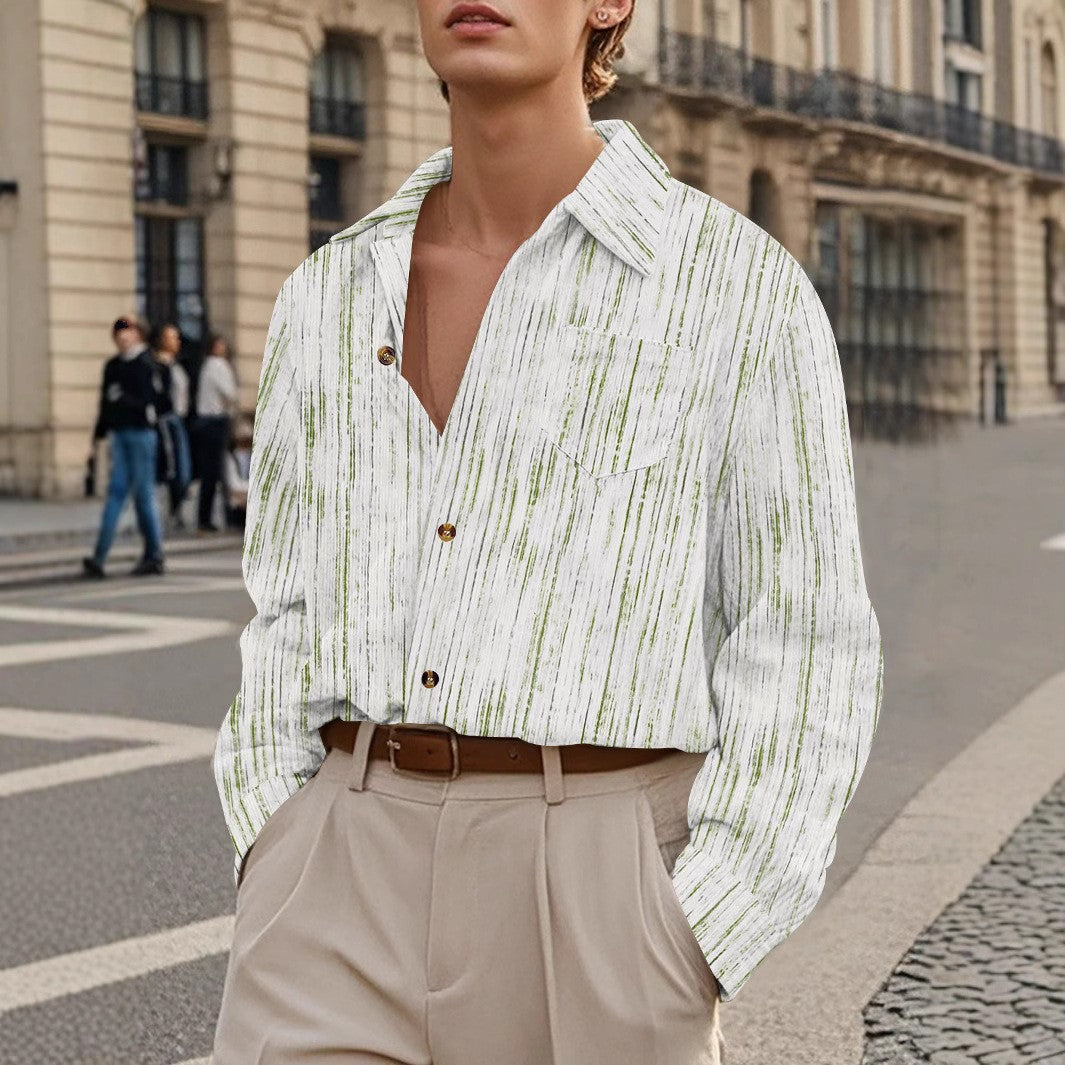 Herrer Løs Langærmet Bluse med struktureret Design og praktisk Brystlomme Stilla