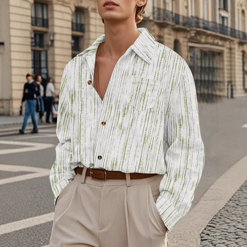 Herrer Løs Langærmet Bluse med struktureret Design og praktisk Brystlomme Stilla