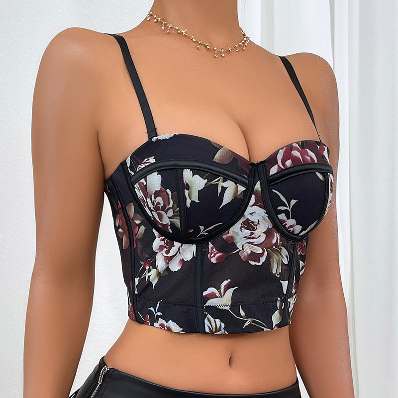 Dame Korset-top med blomstret design Stilla