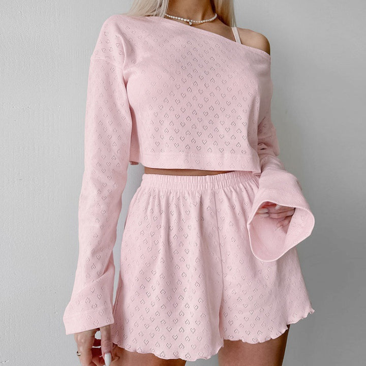 Dame moderigtigt Crop-Top og korte Sweat-Shorts sæt Stilla