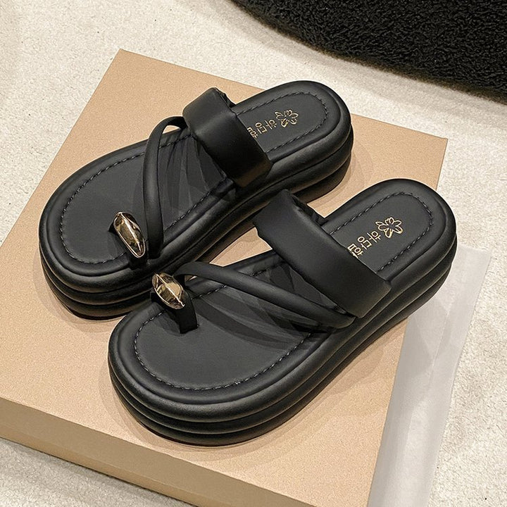 Dame Komfortable Slippers med elegant Krydsbånd-Design og dekorative Smykke detaljer Stilla