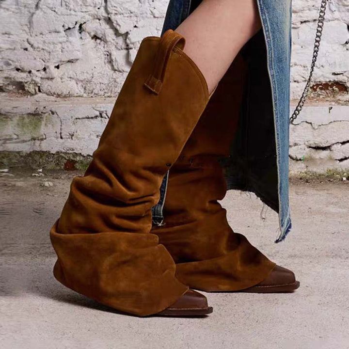 Femme Slouchy Suede Midi-Kalv Støvler med skulptureret Design Stilla