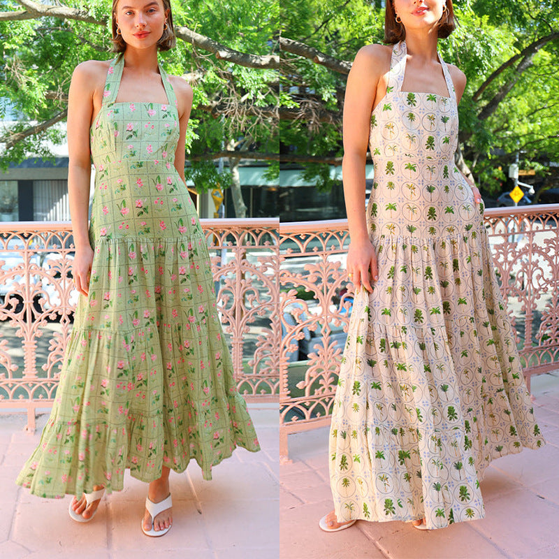 Dame maxikjole med blomsterprint og elegante stropper Stilla