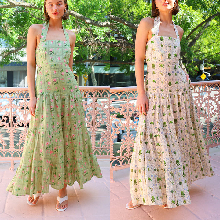 Dame maxikjole med blomsterprint og elegante stropper Stilla
