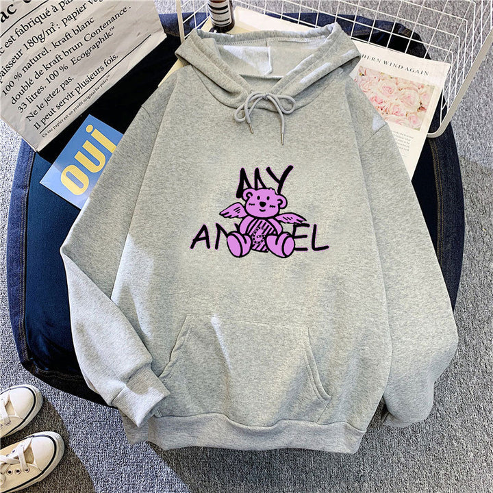Kvinders hoodie med sødt engel bjørn design Skovae