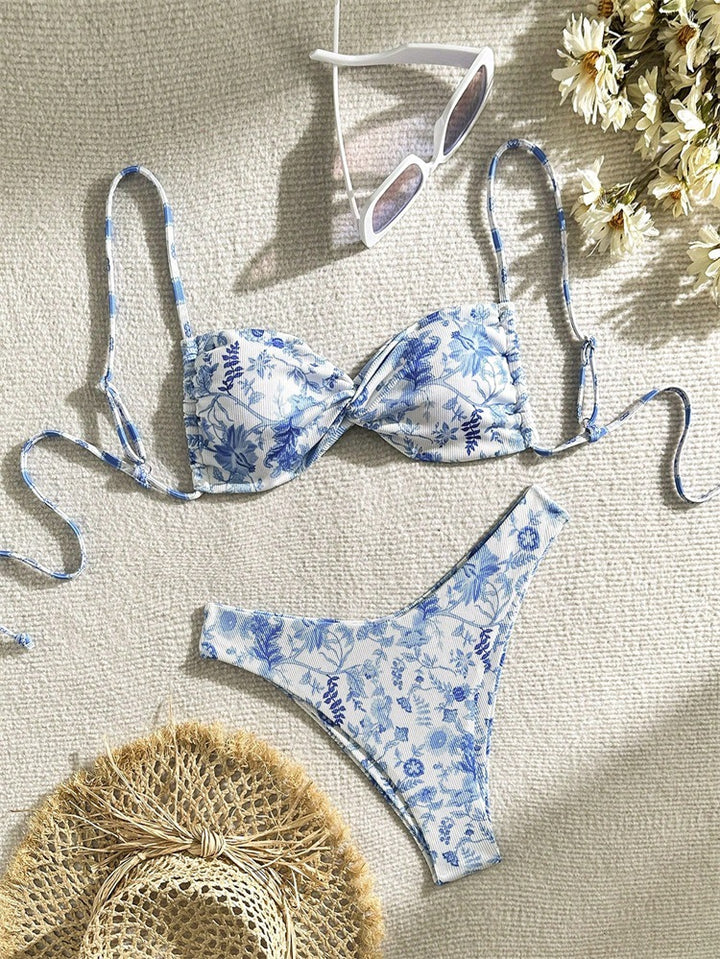 Dame Floral polstret bikini med udtagelig push-up og justerbare snore Skovae